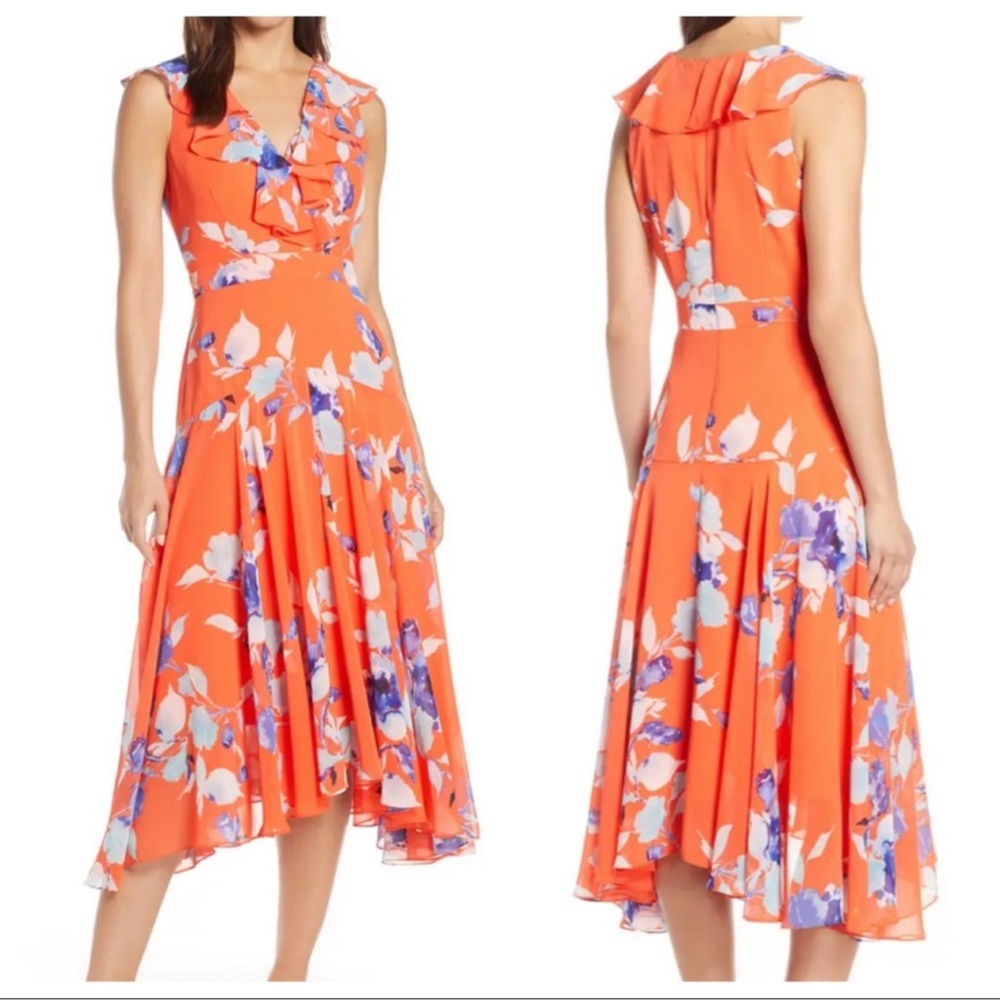 Eliza J Orange Floral Midi Dress